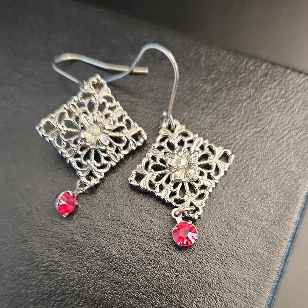 Elegant Silver and Pink Dangle Earrings